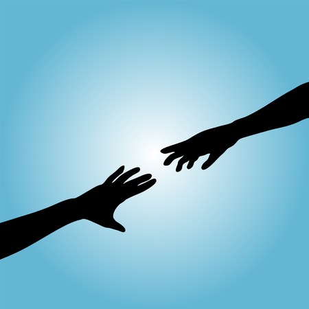 A couple hands reach across a gradient background to touch.のイラスト素材