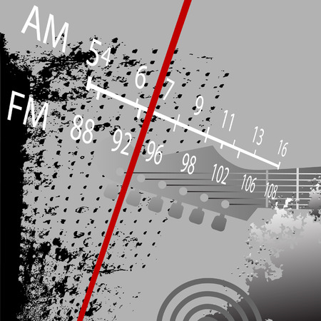 Radio Grunge Retrospective: AM FM Radio Tuner with red station indicator.のイラスト素材