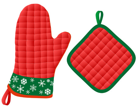 Don't burn your fingers baking those vector Christmas cookies this year; use this comfy quilted Holiday Oven Mitt and Potholder.のイラスト素材