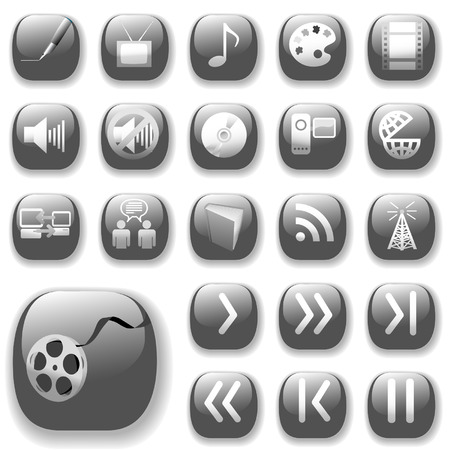 Your set of shiny button icons is ready. The gray digital art, media, communication collection.のイラスト素材
