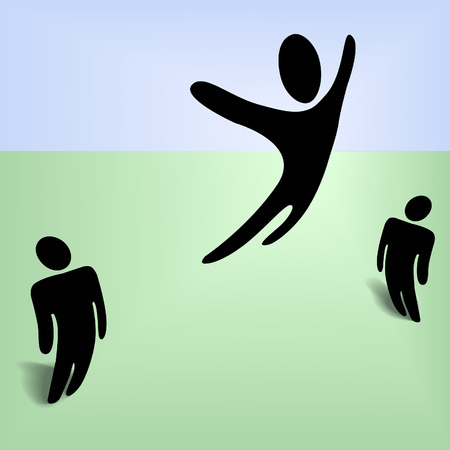 An international symbol person leaps high in the sky, jumps in celebration, excitement, extreme health and vitailty, etc.のイラスト素材