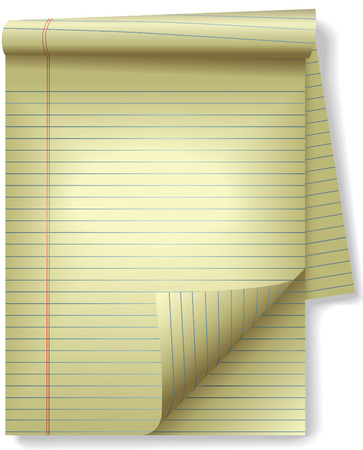 Pages of legal ruled notebook pad paper - page curl, drop shadow spotlight highlight. Easily tilt or otherwise edit it.のイラスト素材