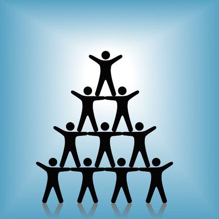A group of people team up in a pyramid, to celebrate success, teamwork, cooperation, winning, etc.のイラスト素材