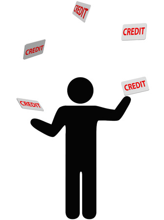 A symbol person juggles credit cards, debt, and personal finances credit card.のイラスト素材