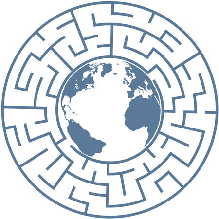 Planet Earth inside a radial maze as a symbol of puzzling world problems.のイラスト素材