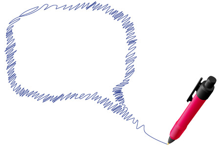 A red ball point pen drawing speech bubble copyspace in blue ink.のイラスト素材