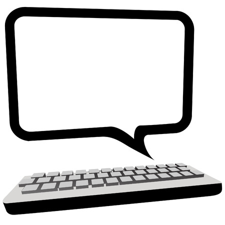 Type blog, email or other text in this speech bubble copyspace as a computer monitor above a keyboard.のイラスト素材