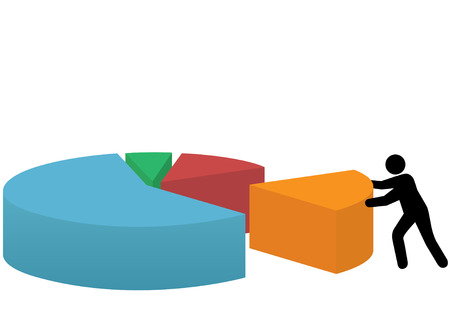 A business person pushes a last piece into place to make a market share pie chart of success. のイラスト素材