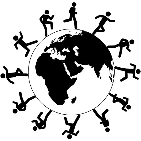 Globe trotting international people on global business run around the world on business, travel or other pursuit.のイラスト素材