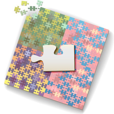 Big jigsaw piece as copyscpace on a large unfinished puzzle of many shades.のイラスト素材