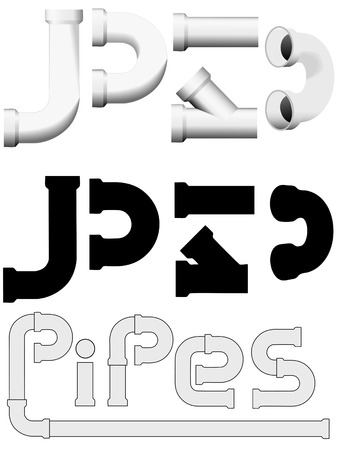Silhouettes and illustrations plumbers plumbing pipes elements for construction of images.のイラスト素材