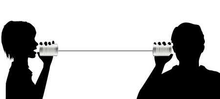 Useful copyspace as a man and woman talk and listen on tin can phone communication line.のイラスト素材