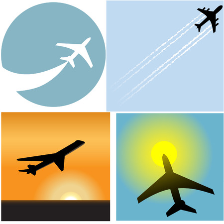 Take off with this set of four Airline Travel passenger plane airport icons and symbols.のイラスト素材