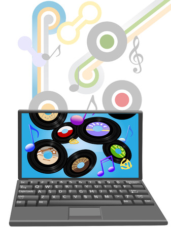 Download solid gold 45 RPM oldies or new music songs to a laptop computer.のイラスト素材