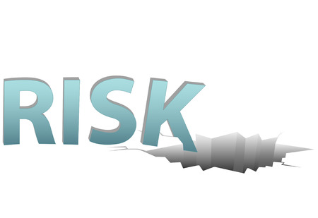 Uninsured RISK falls into a dangerous financial pitfall hole on a plain white page.のイラスト素材