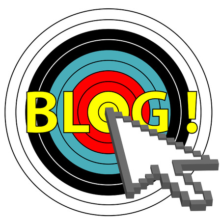 A pixel arrow cursor clicks on a target market blog topic.のイラスト素材
