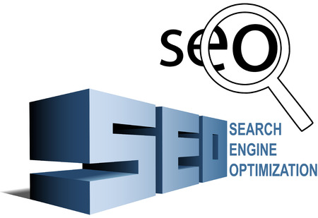SEO elements Magnifying Glass Search Engine Optimization icon and BIG letters.のイラスト素材