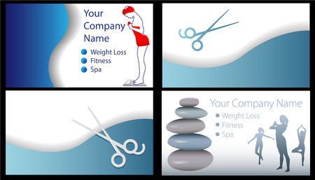 Set of 4 business Fitness Beauty Spa Salon Weight Loss card designs. Useful for other backgrounds.のイラスト素材