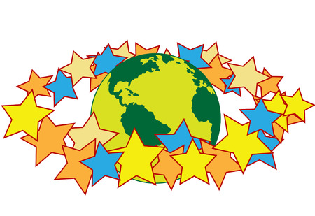 A halo of stars orbits the equator around the Earth.のイラスト素材