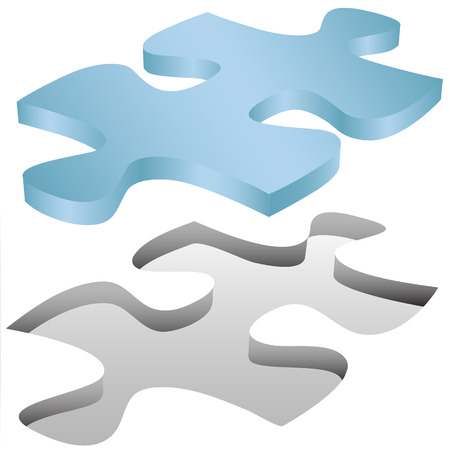 A Jigsaw Puzzle piece shape fits in a space on white as a symbol of problem solution.のイラスト素材