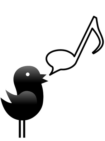 A tweety bird sings or talks music in a musical note speech bubble.のイラスト素材
