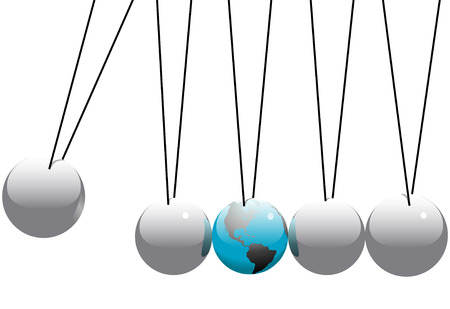 Earth in danger in a Newton's Cradle business desktop toy.のイラスト素材