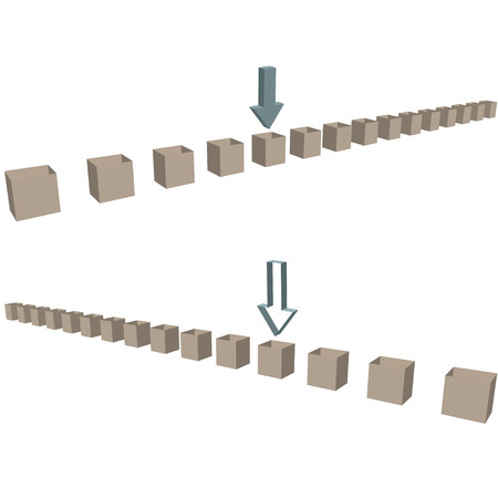 Two rows of empty 3D shipping boxes and pointing arrows as borders.のイラスト素材