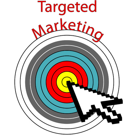 A pixel computer cursor icon clicks on targeted marketing bulls eye target.のイラスト素材