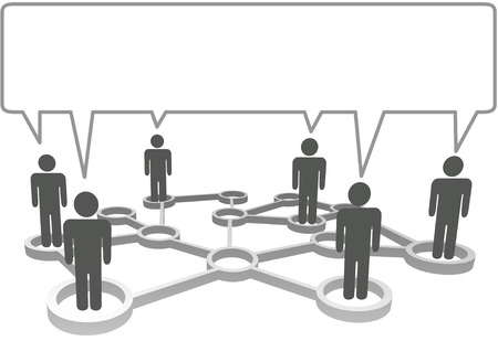 Connected symbol people in network nodes communicate in a speech bubble.のイラスト素材