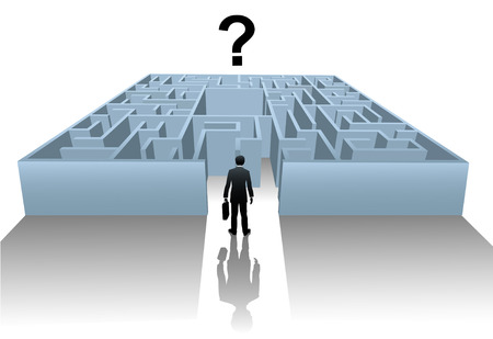 A business person enters an Internet Maze in search of an answer or solution to a question.のイラスト素材