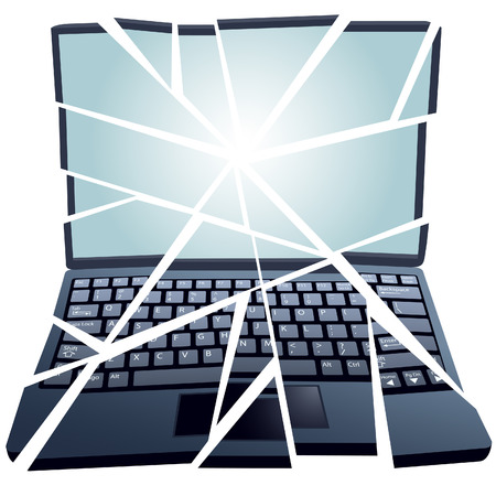 A badly broken laptop computer in pieces and need of repair.のイラスト素材