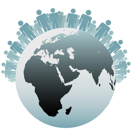 Many people stand on the Northern Hemisphere as symbols of the Population of Earth.のイラスト素材