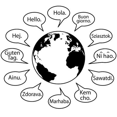 Translate Earth Languages say Hello World in speech bubbles.のイラスト素材