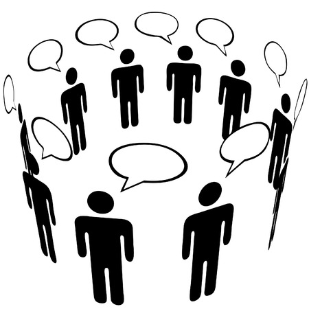 Everybody talks to everyone in a Social Media Network Ring Group speech bubble Talk.のイラスト素材