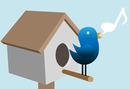 A blue Tweety bird tweet tweets on its bird house.のイラスト素材