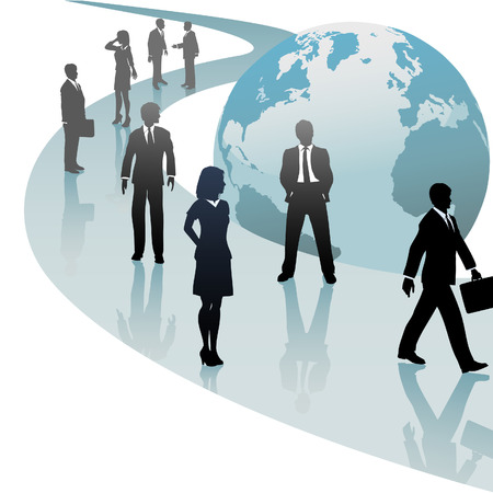 Group of international business people walk a future world path of progress.のイラスト素材