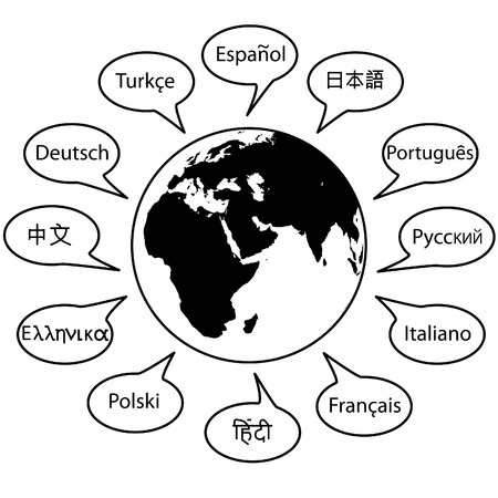The names of World Languages spoken by Earth Translation in speech bubblesのイラスト素材