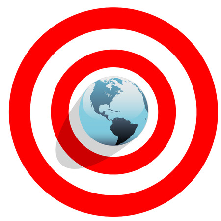 Blue Earth at the center of a bulls eye on a red world target.のイラスト素材