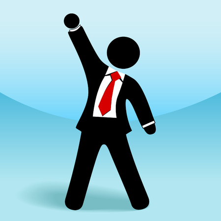 A business man stick figure raises his arm fist up in getsure of success.のイラスト素材