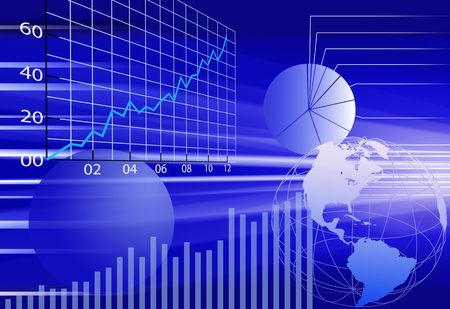 Abstract background of dynamic, business world financial data concepts in blue.の写真素材