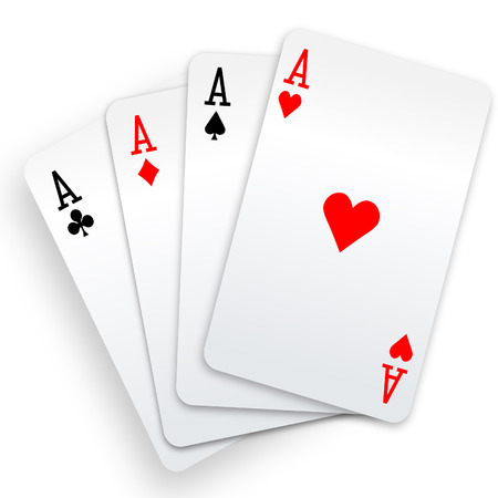 A winning poker hand of four aces playing cards suits on white.のイラスト素材