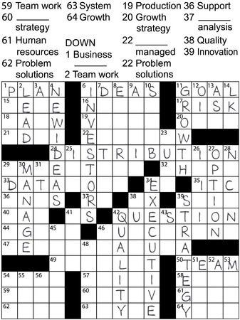 A crossword puzzle with business plan words as clues and solution answers.のイラスト素材