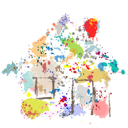 A house shape paint drops spatter splatter effect abstract painting of a home.のイラスト素材