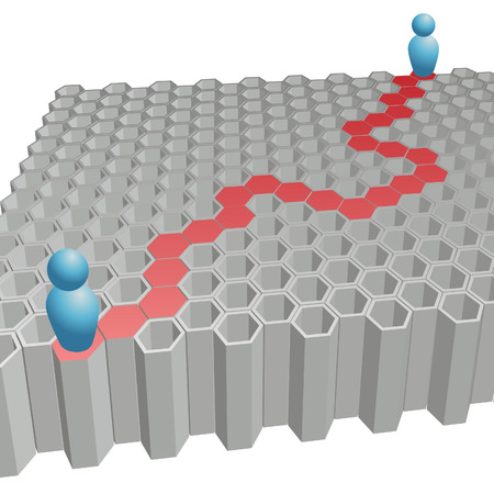 People search a hexagon path to find a solution to a puzzle.のイラスト素材