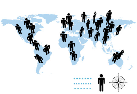 The population of Earth on the continents and islands of a world map.のイラスト素材