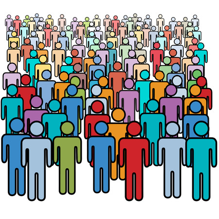 A big diverse crowd of colorful social media stick figure people.のイラスト素材