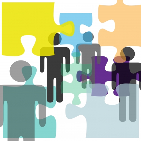 Puzzled people as problem confusion symbols in mental health psychology complexity abstract background.のイラスト素材