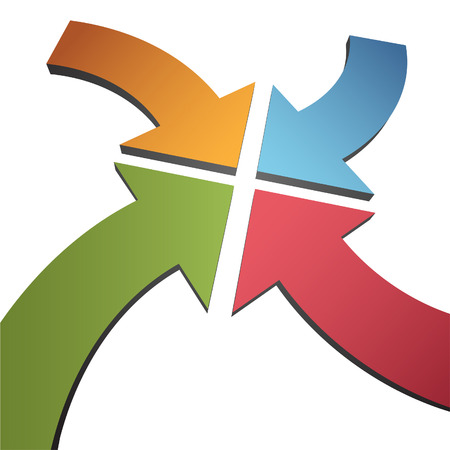 Four curving arrows sweep inward to point at the center of the page from 4 directionsのイラスト素材