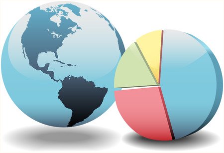 World globe and a 3D global financial economy pie chartのイラスト素材