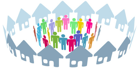 Neighborhood home people social network meet inside a circle of housesのイラスト素材